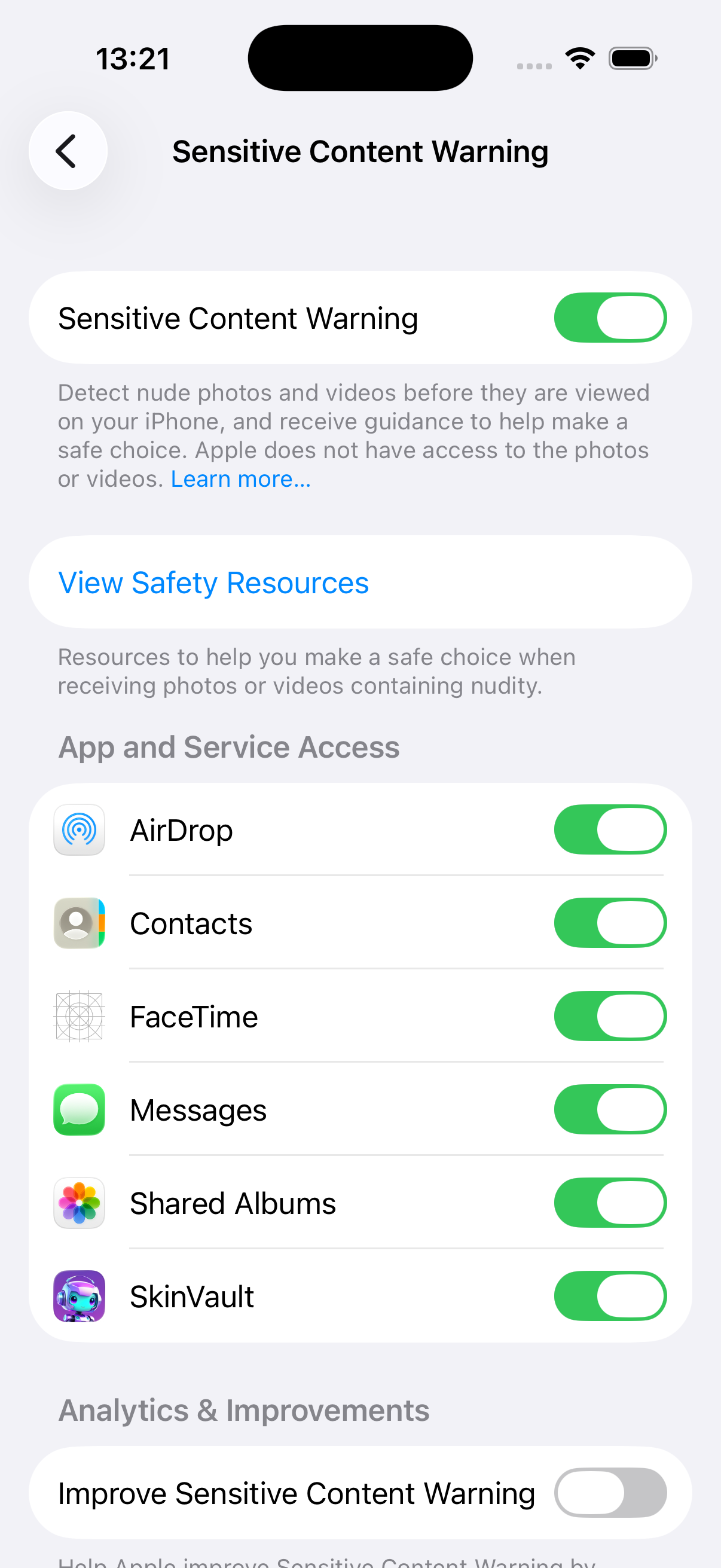 SCA enabled with all toggles